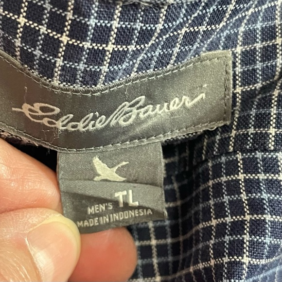 Eddie Bauer Navy Checkered Dress Shirt
Size large‎ tall business casual - Picture 2 of 8